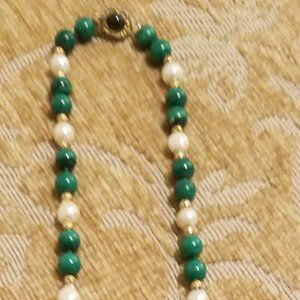Lovely Jade, Pearl, Gold Plate Necklace